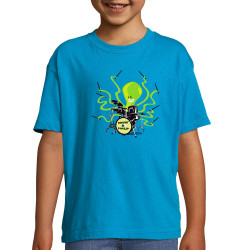 T-shirt enfant bleu azur Poulpy Drum (Animaux,Humour,Ted Boundy)