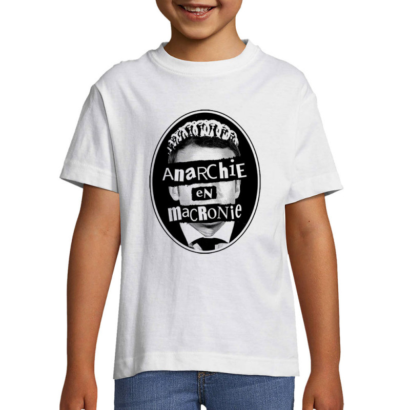 T-shirt enfant blanc Anarchie en Macronie (Gondrax,Slogans engagés,Humour)