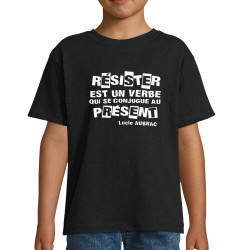 T-shirt enfant noir Résister est un verbe qui  se conjugue au présent (Slogans engagés)