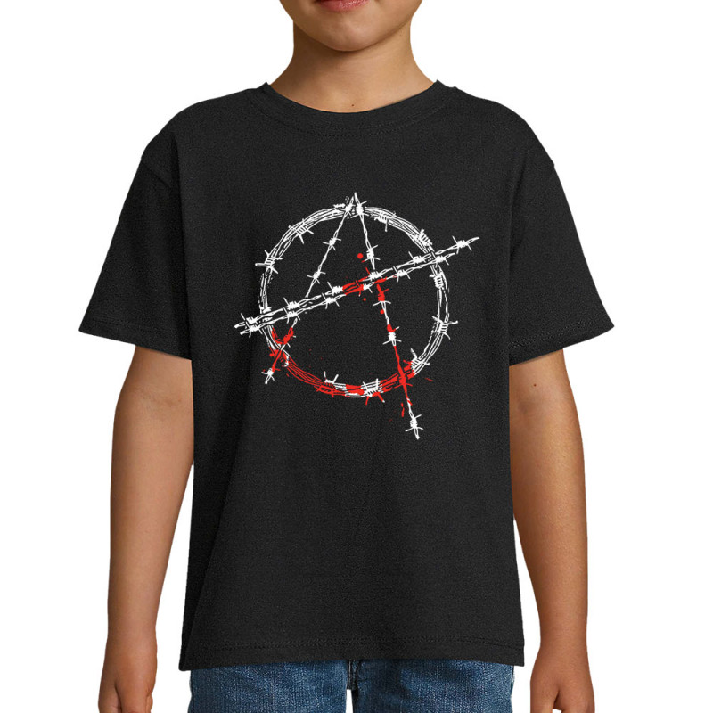 T-shirt enfant noir Anarchie Barbelés (Rock & Punk,Slogans engagés)