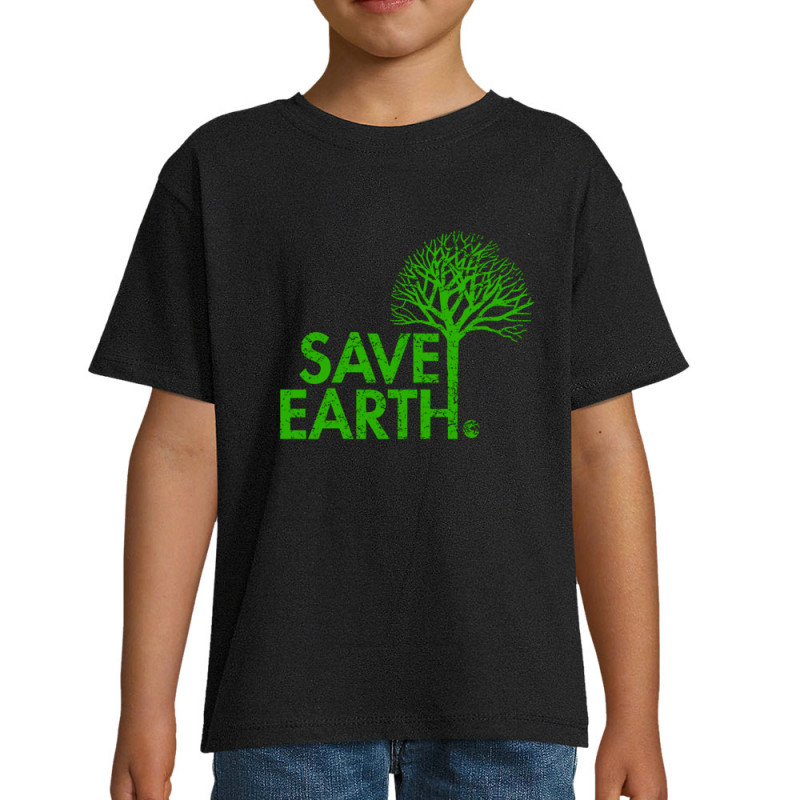 T-shirt enfant noir Save Earth (Ecologie)