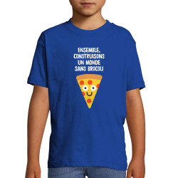 T-shirt enfant bleu royal Construisons un monde sans brocoli (Alex Kidd,Fruits & Légumes,Humour)