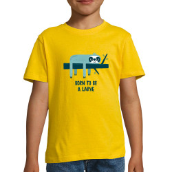 T-shirt enfant jaune Born to be a Larve (Alex Kidd,Animaux,Humour,Paresse)