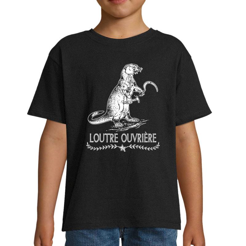 T-shirt enfant noir Loutre Ouvrière (Gondrax,Les Bébêtes,Animaux,Humour)