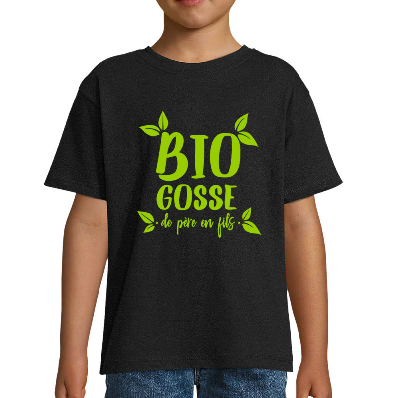 T-shirt enfant noir Bio gosse de père en fils (Zewa,Humour,Ecologie,Bébés)