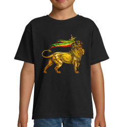 T-shirt enfant noir Rasta Lion (Animaux,Reggae)