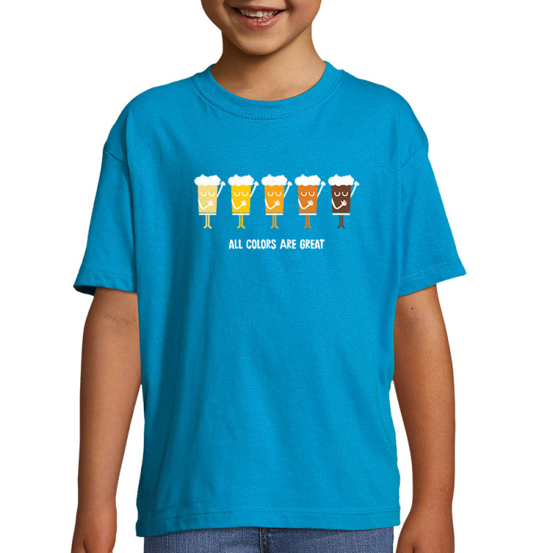 T-shirt enfant bleu azur All Colors are great (Alex Kidd,Alcool,Slogans engagés)