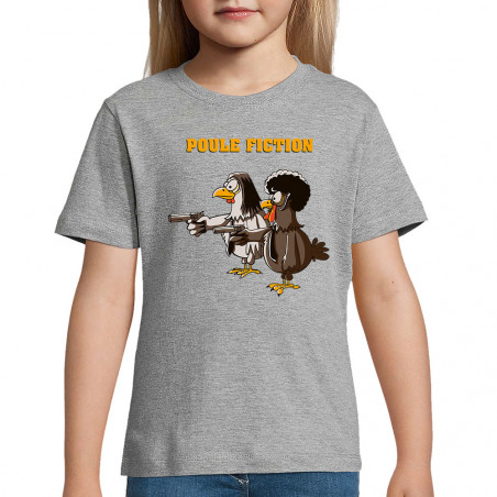 T-shirt enfant gris chiné Poule Fiction (Mr Mouton,Animaux,Films/Séries)