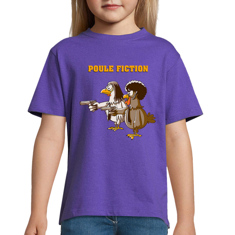 T-shirt enfant violet foncé Poule Fiction (Mr Mouton,Animaux,Films/Séries)