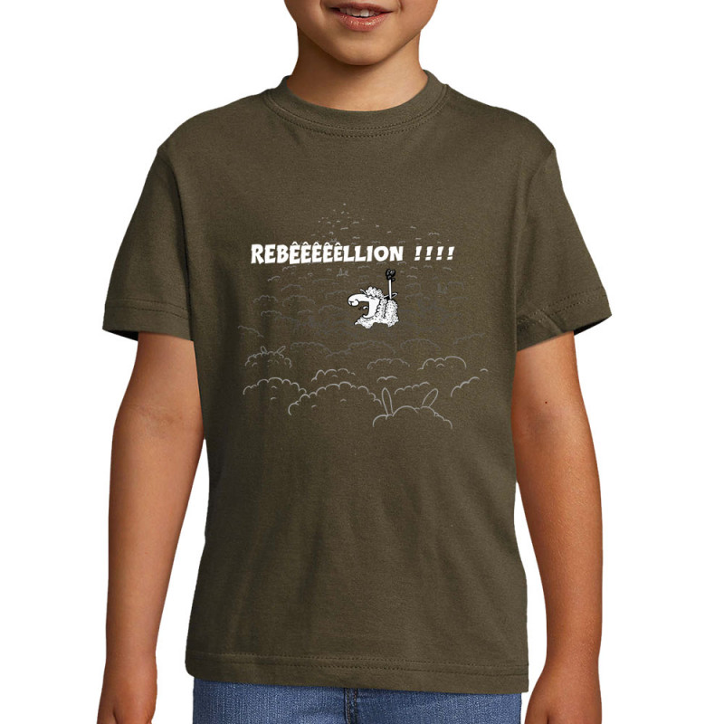 T-shirt enfant kaki foncé Rebêêêêêllion (Mr Mouton,Animaux,Humour)