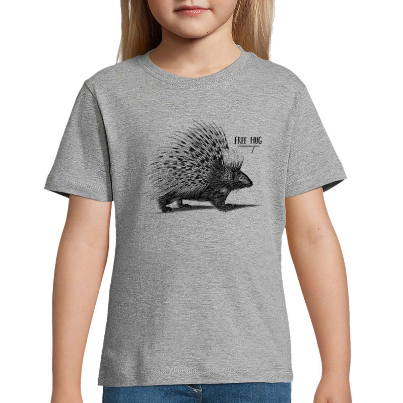 T-shirt enfant gris chiné Free Hug (Gondrax,Les Bébêtes,Animaux)