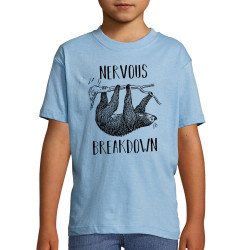 T-shirt enfant bleu ciel Nervous Breakdown Paresseux (Gondrax,Les Bébêtes,Animaux,Paresse)