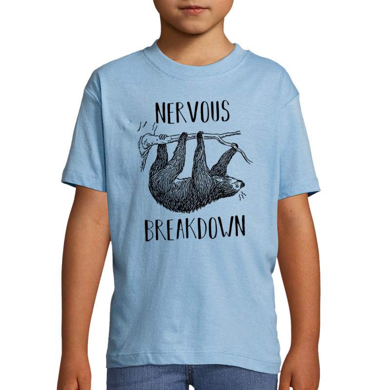 T-shirt enfant bleu ciel Nervous Breakdown Paresseux (Gondrax,Les Bébêtes,Animaux,Paresse)