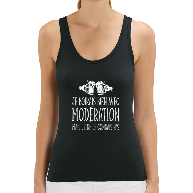 Débardeur femme coton bio noir Je boirais bien avec modération (Gondrax,Humour,Alcool)