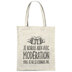 Sac shopping en toile naturel Je boirais bien avec modération (Gondrax,Humour,Alcool)