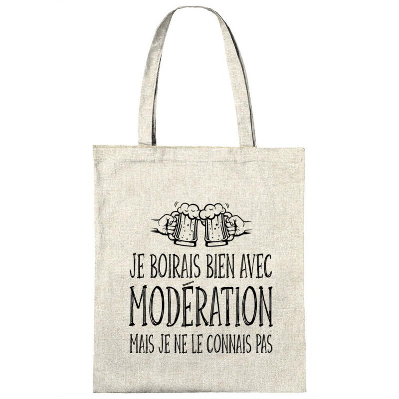 Sac shopping en toile naturel Je boirais bien avec modération (Gondrax,Humour,Alcool)