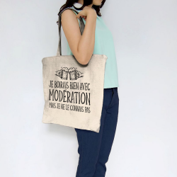 Sac shopping en toile naturel Je boirais bien avec modération (Gondrax,Humour,Alcool)