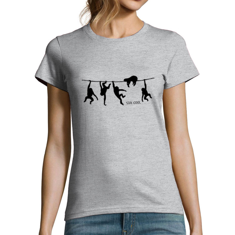 T-shirt femme gris chiné Stay Cool (Gondrax,Animaux,Stay,Paresse)