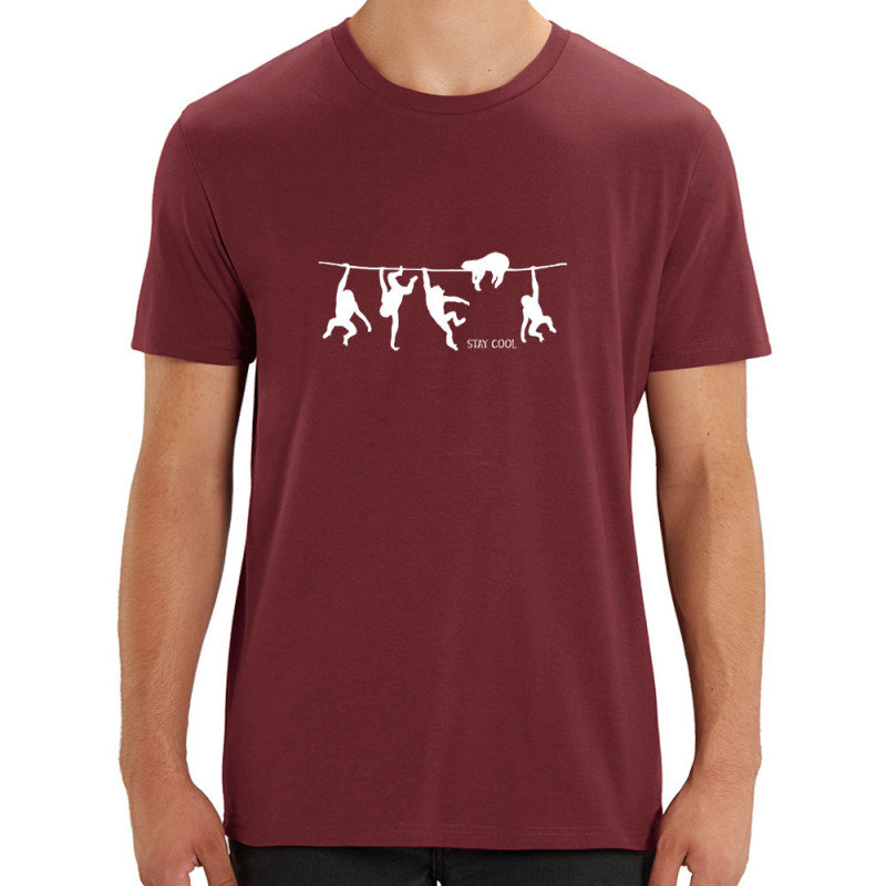 T-shirt homme coton bio bordeaux Stay Cool (Gondrax,Animaux,Stay,Paresse)