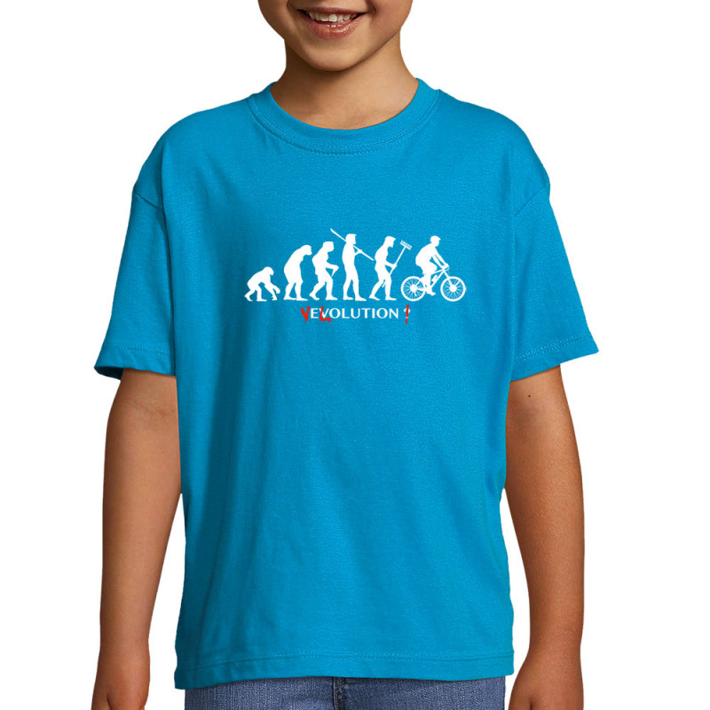 T-shirt enfant bleu azur Vélolution (Gondrax,Vélo,Evolution)