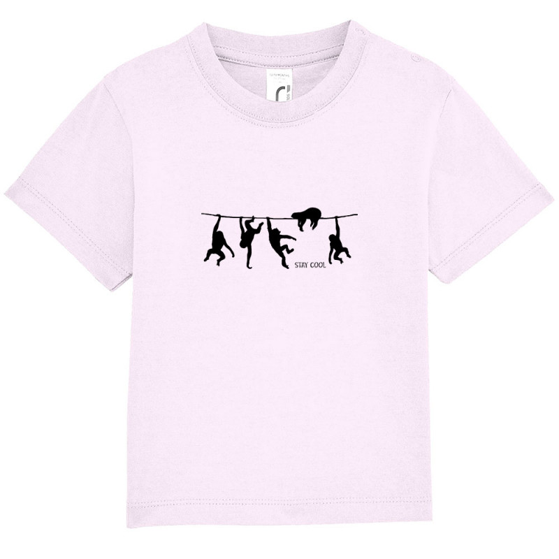 T-shirt bébé rose pale Stay Cool (Gondrax,Animaux,Stay,Paresse)