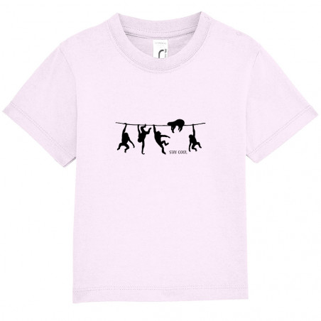 T-shirt bébé rose pale Stay Cool (Gondrax,Animaux,Stay,Paresse)