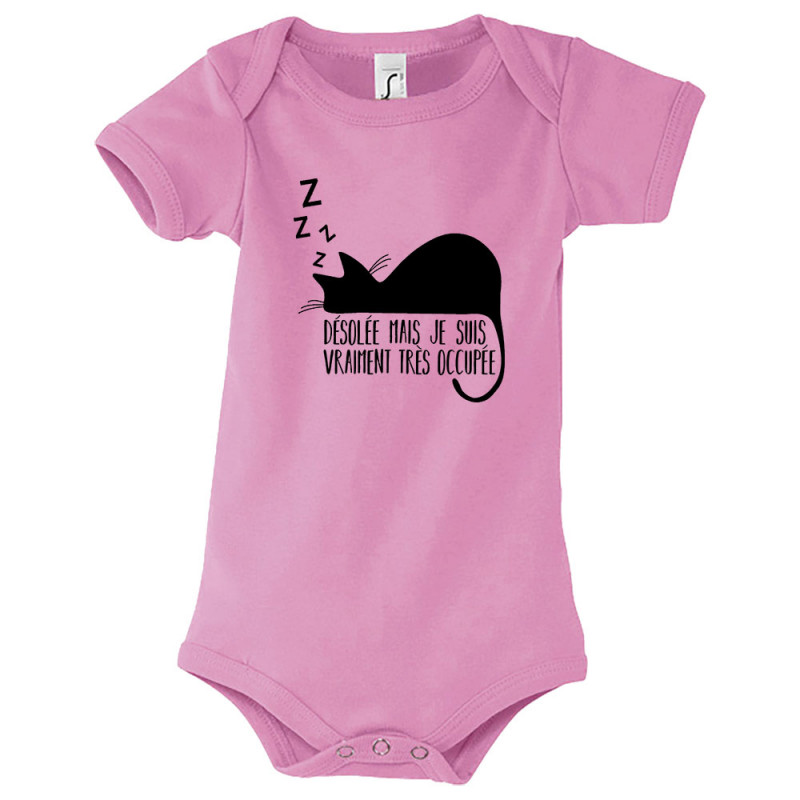 Body bébé rose Désolée mais je suis très occupée (Gondrax,Animaux,Humour,Chats,Paresse)