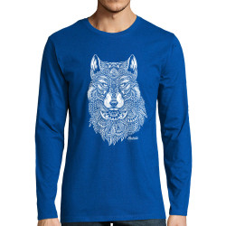 T-shirt homme manches longues bleu royal Bad River - The Wolf (Taïry Greene,Bad River,Animaux)