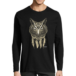 T-shirt homme manches longues noir Bad River - Little Owl (Bad River,Animaux,Ethnique)
