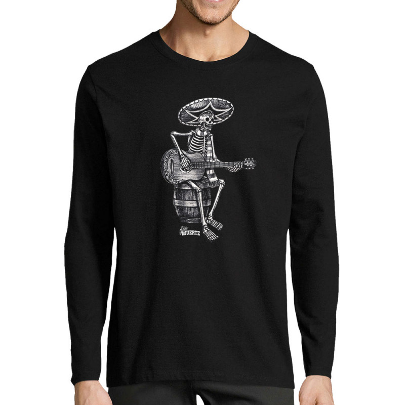 T-shirt homme manches longues noir Santa Muerte - El Guitarrista (Santa Muerte,Têtes de morts,Rock & Punk)