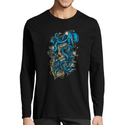 T-shirt homme manches longues noir Santa Muerte - Octopus Skull (Santa Muerte,Têtes de morts,Animaux)