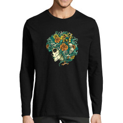 T-shirt homme manches longues noir Santa Muerte - Flourish Dead Girl (Santa Muerte,Têtes de morts)