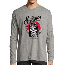 T-shirt homme manches longues gris chiné Copper Bones - Superior Motors (Copper Bones,Moto,Têtes de morts)