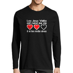T-shirt homme manches longues noir Les jeux vidéo ont ruiné ma vie (Humour,Jeux Vidéo / Geek)