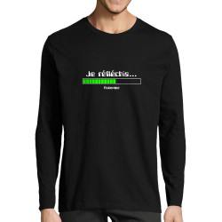 T-shirt homme manches longues noir Je réfléchis Patientez (Gondrax,Jeux Vidéo / Geek,Humour,Des chiffres et des lettres,Devoirs 