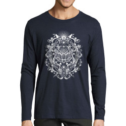 T-shirt homme manches longues bleu marine Lotus Blossom (Gondrax,Ethnique)