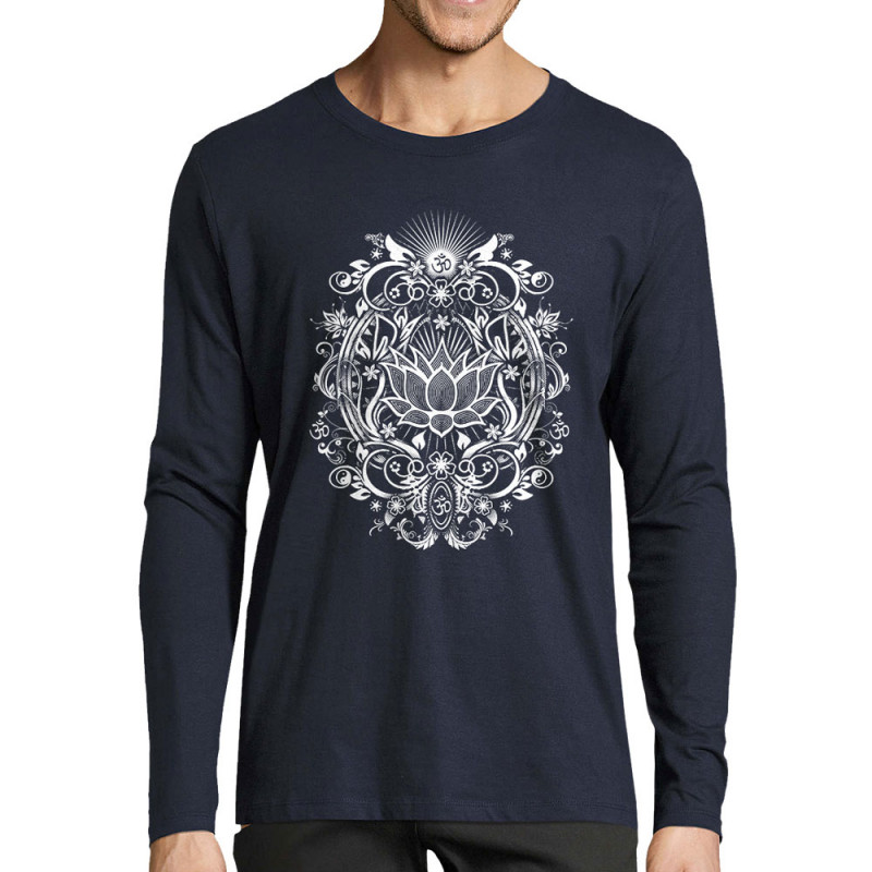 T-shirt homme manches longues bleu marine Lotus Blossom (Gondrax,Ethnique)