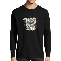 T-shirt homme manches longues noir Lucky Alice Cat (Le Duc,Animaux,Chats)