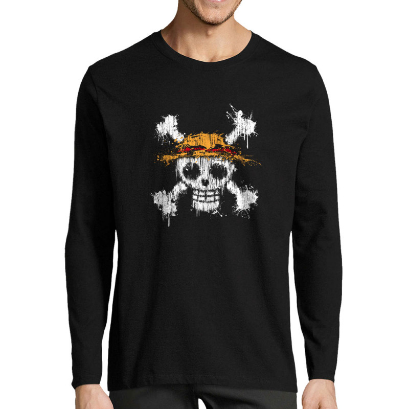 T-shirt homme manches longues noir One Skull (Le Duc,Têtes de morts,Jeux Vidéo / Geek,Manga Kawaï japan,Détournements)