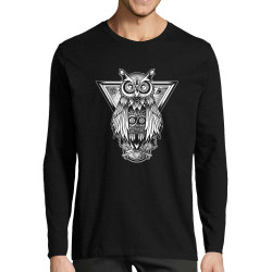 T-shirt homme manches longues noir 1837 - Key Owl (Simon,1837,Animaux,Steam Punk)