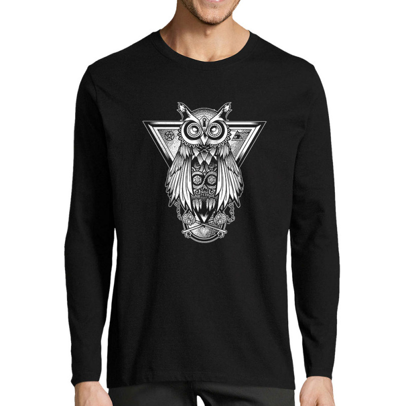 T-shirt homme manches longues noir 1837 - Key Owl (Simon,1837,Animaux,Steam Punk)