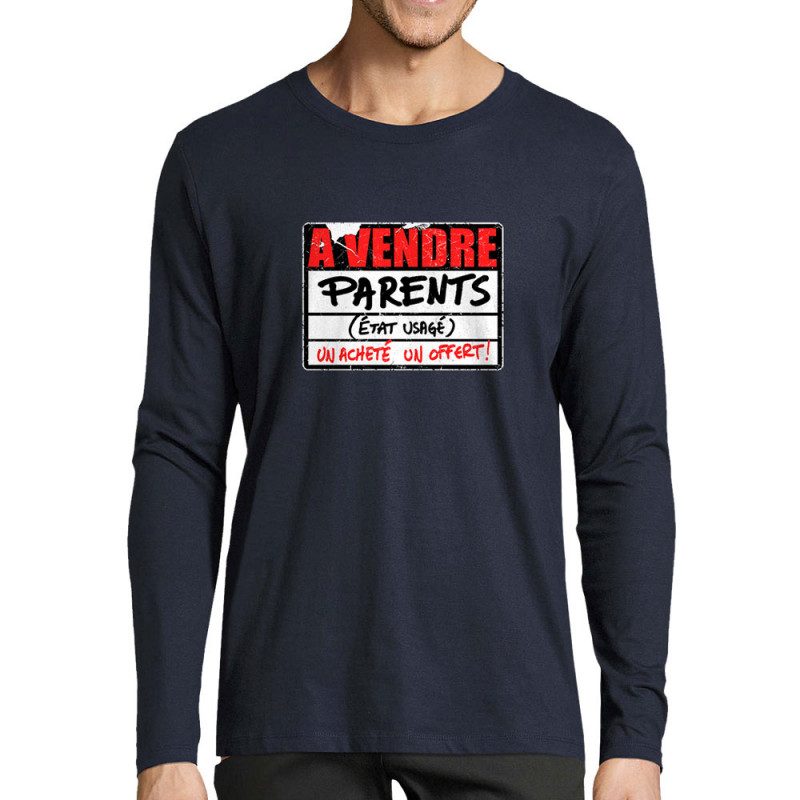 T-shirt homme manches longues bleu marine A vendre parents (Gondrax,Humour)