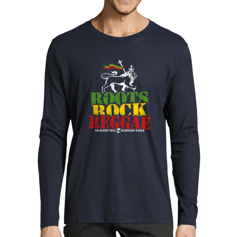 T-shirt homme manches longues bleu marine Roots Rock Reggae (Gondrax,Reggae)
