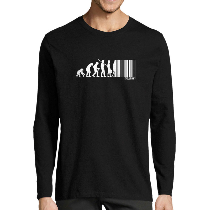 T-shirt homme manches longues noir Evolution code barre (Gondrax,Slogans engagés,Evolution)