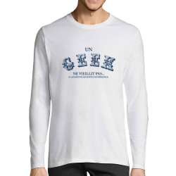 T-shirt homme manches longues blanc Un geek ne vieillit pas (Humour,Jeux Vidéo / Geek)