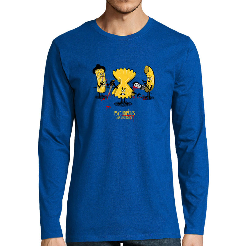 T-shirt homme manches longues bleu royal Psychopâtes (Gondrax,Fruits & Légumes,Humour)