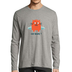 T-shirt homme manches longues gris chiné Chat baigne ? (Alex Kidd,Animaux,Humour,Chats)