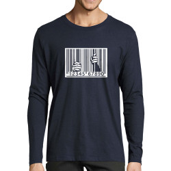 T-shirt homme manches longues bleu marine Code barre prison (Slogans engagés)