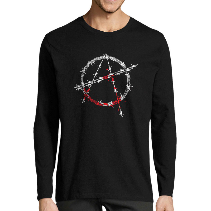 T-shirt homme manches longues noir Anarchie Barbelés (Rock & Punk,Slogans engagés)