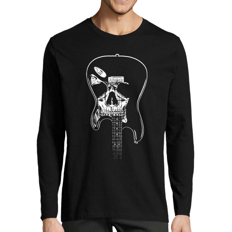 T-shirt homme manches longues noir Dead Guitar (Rock & Punk,Têtes de morts)